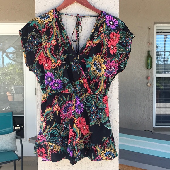 Band of Gypsies Pants - Band of Gypsies, black, floral print romper.
